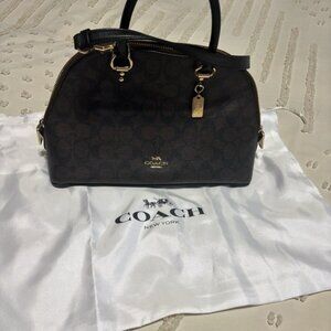 Coach Dark Brown Signature Dome Satchel with Gold Hardware